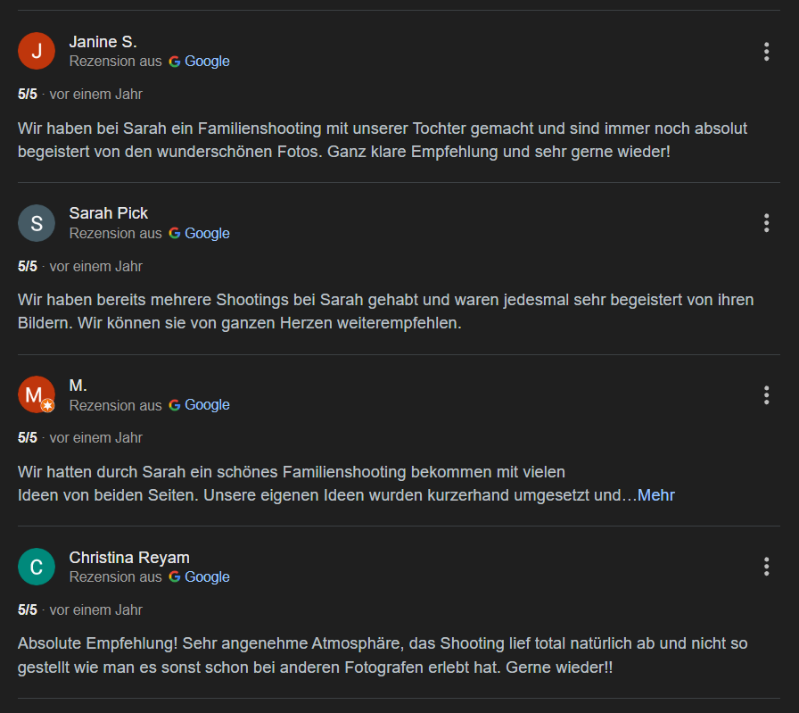 Google Rezension für Sarah Brittner Fotografie 3
